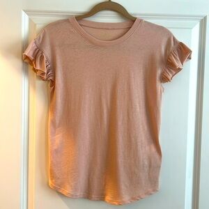 NWT Kate Spade New York T-Shirt Tee Ruffle Sleeve Beige Pink Shirt Size - XXS